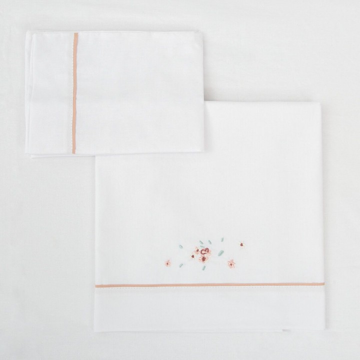 Tríptico sábanas 100% algodón cuna mini 50x80 Monet (blanco/rosa) de B