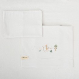 Tríptico de punto cuna mini 50x80 Palm (blanco/verde) de Bimbidreams