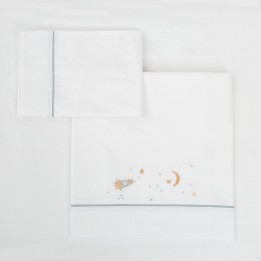 Tríptico sábanas 100% algodón cuna 60x120 Orbit (blanco/azul) de Bimbi