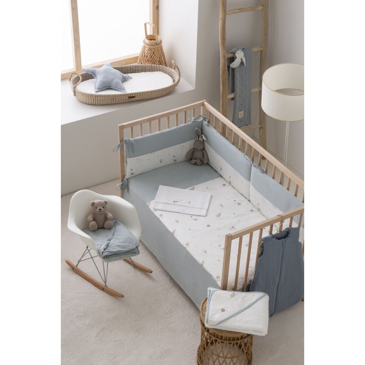 Tríptico sábanas 100% algodón cuna 60x120 Orbit (blanco/azul) de Bimbi