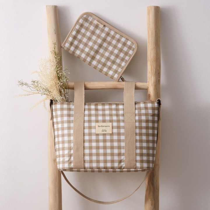 Bolso pañalera crossbody con cambiador Vichi (blanco/lino) de Bimbidre