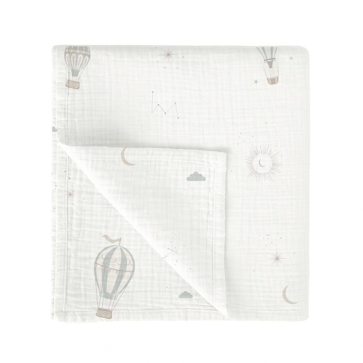 Muselina de bambú 120x120 cm Blue Sky (blanco/verde) de Bimbidreams