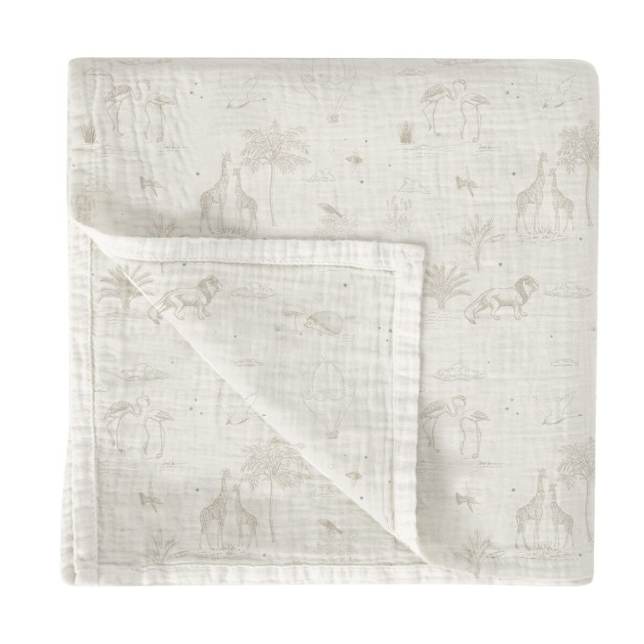 Muselina de bambú 120x120 cm Noé (blanco/lino) de Bimbidreams