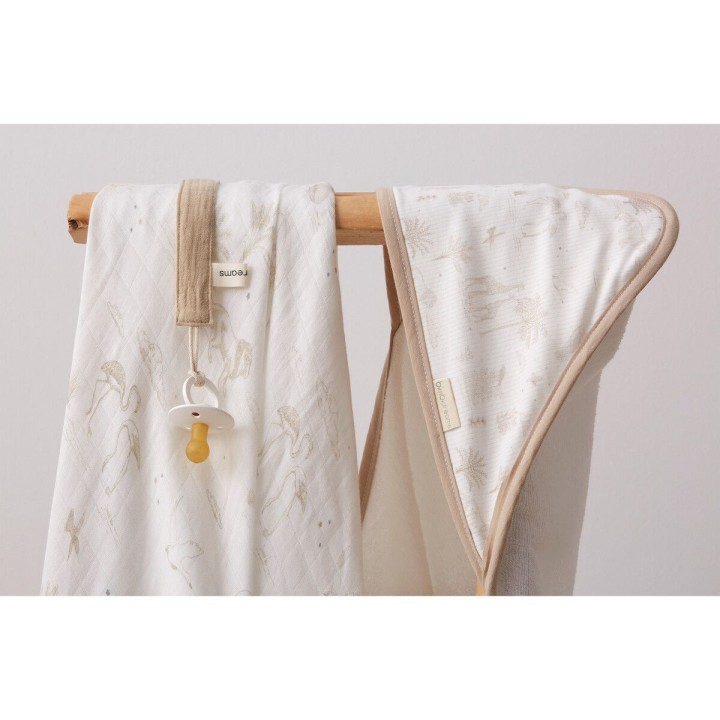 Muselina de bambú 120x120 cm Noé (blanco/lino) de Bimbidreams