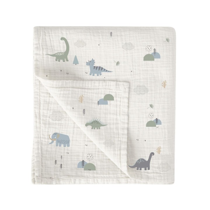 Muselina de bambú 120x120 cm Trex (blanco/verde) de Bimbidreams