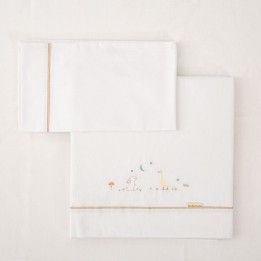 Tríptico sábanas 100% algodón cuna mini 50x80 Happy Forest (blanco/lin