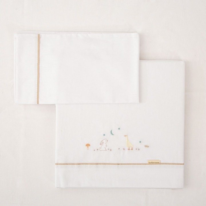 Tríptico sábanas 100% algodón cuna mini 50x80 Happy Forest (blanco/lin