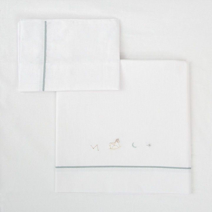 Tríptico sábanas 100% algodón cuna mini 50x80 Blue Sky (verde) de Bimb