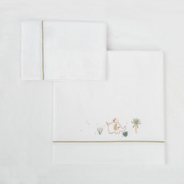 Tríptico sábanas 100% algodón cuna mini 50x80 Palm (blanco/verde) de B
