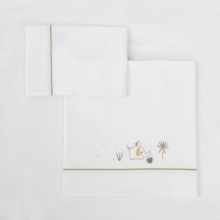 Tríptico sábanas 100% algodón cuna mini 50x80 Palm (blanco/verde) de B