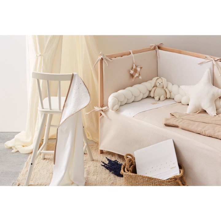 Tríptico sábanas 100% algodón cuna mini 50x80 Punts (blanco/lino) de B