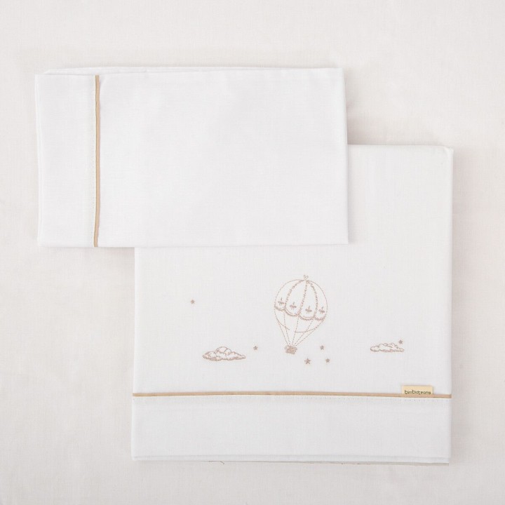 Tríptico sábanas 100% algodón cuna 60x120 Noé (blanco/lino) de Bimbidr