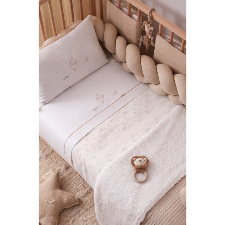 Tríptico sábanas 100% algodón cuna 60x120 Noé (blanco/lino) de Bimbidr