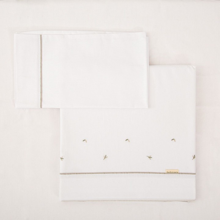 Tríptico sábanas 100% algodón cuna 60x120 Cornelia (verde) de Bimbidre