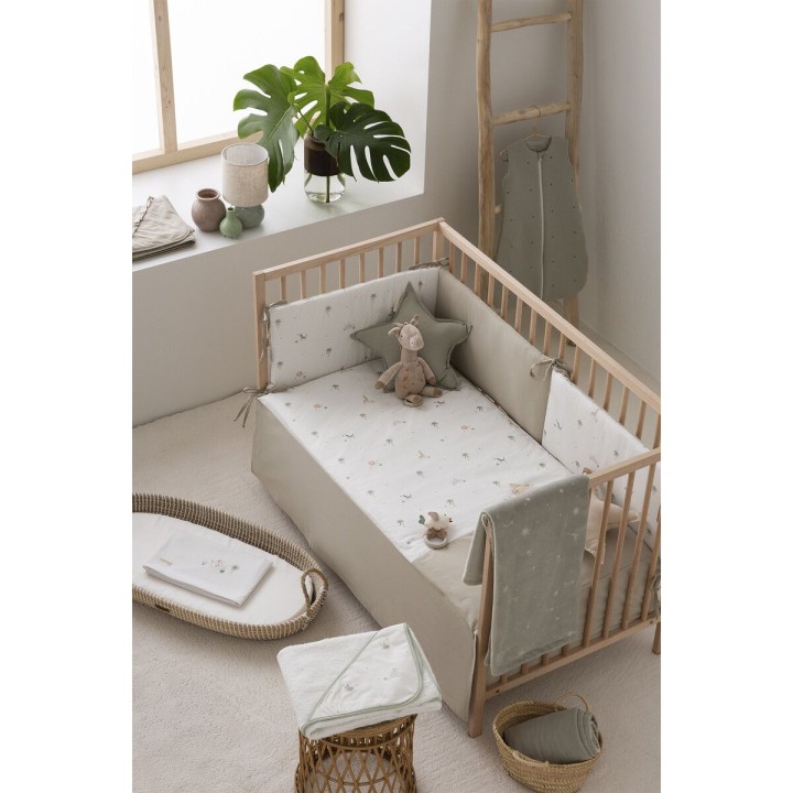 Tríptico sábanas 100% algodón cuna 60x120 Palm (blanco/verde) de Bimbi