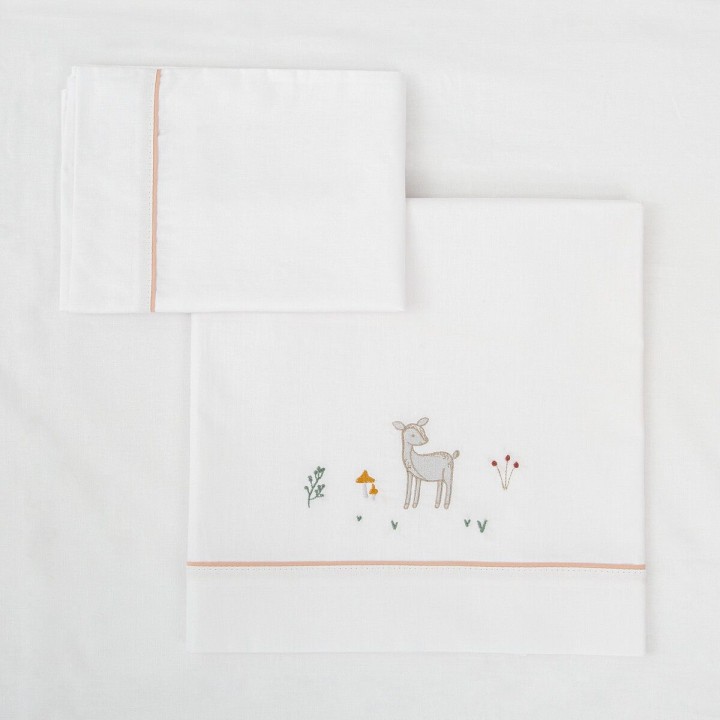 Tríptico sábanas 100% algodón cuna 60x120 Deer (blanco/rosa) de Bimbid