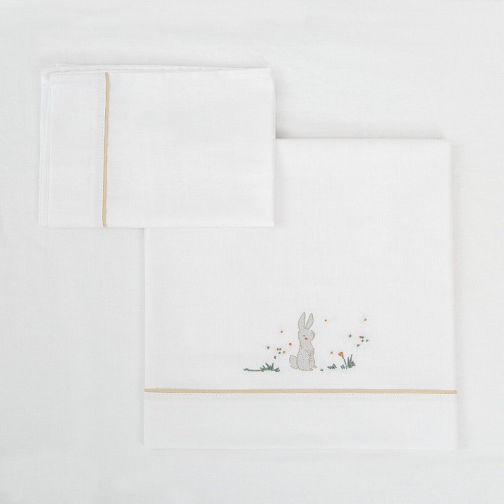 Tríptico sábanas 100% algodón cuna 60x120 Campo (blanco/lino) de Bimbi