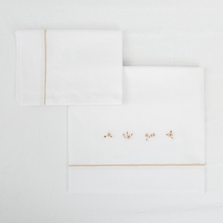 Tríptico sábanas 100% algodón cuna 60x120 Anaís (blanco/lino) de Bimbi