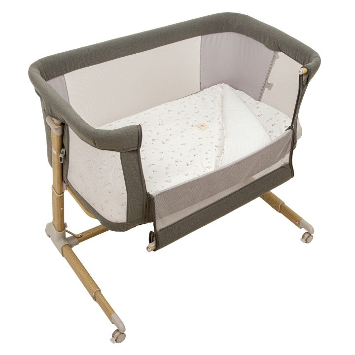 Minicuna colecho metálica con bajera y funda nórdica Monet (verde) de 