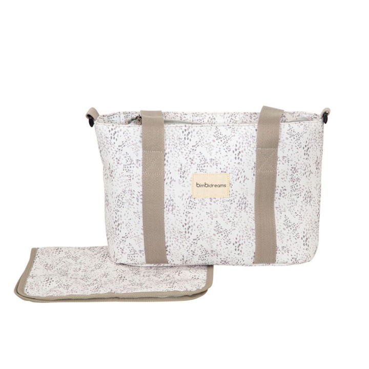 Bolso pañalera crossbody con cambiador Dots (blanco/lino) de Bimbidrea