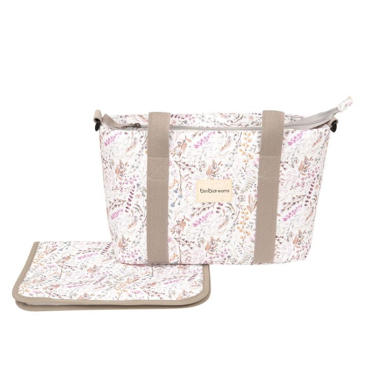Bolso pañalera crossbody con cambiador Niza (blanco/lila) de Bimbidrea