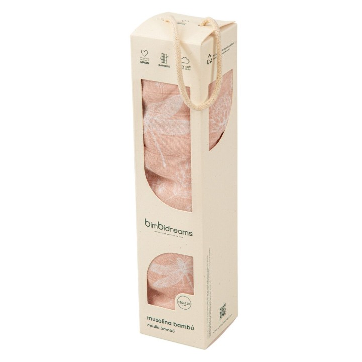 Muselina de bambú 120x120 cm Dafne (blanco/rosa) de Bimbidreams