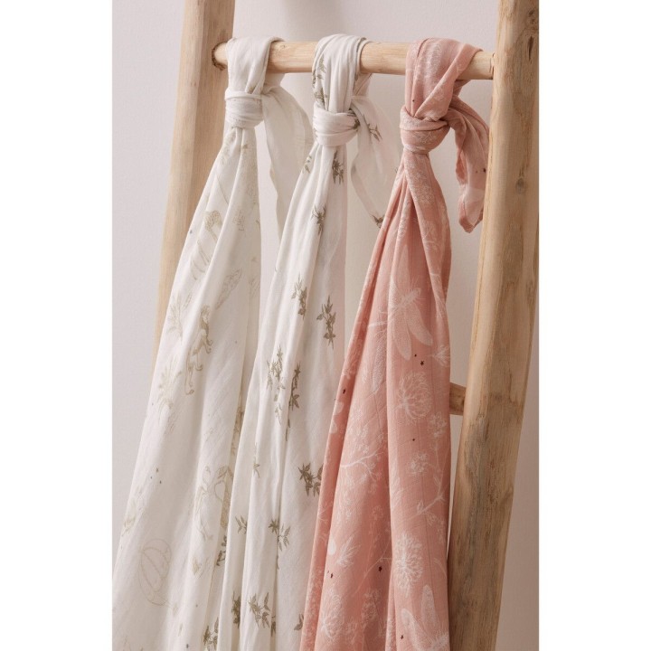 Muselina de bambú 120x120 cm Dafne (blanco/rosa) de Bimbidreams