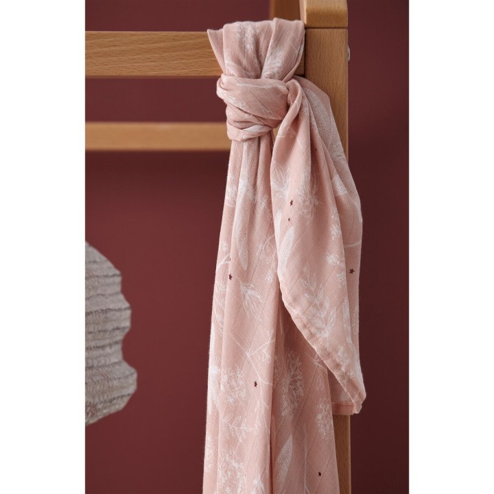 Muselina de bambú 120x120 cm Dafne (blanco/rosa) de Bimbidreams