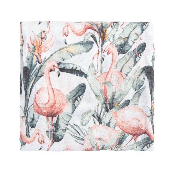 Muselina de bambú 120x120 cm Flamingo (blanco) de Bimbidreams
