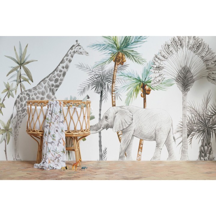 Muselina de bambú 120x120 cm África (blanco) de Bimbidreams