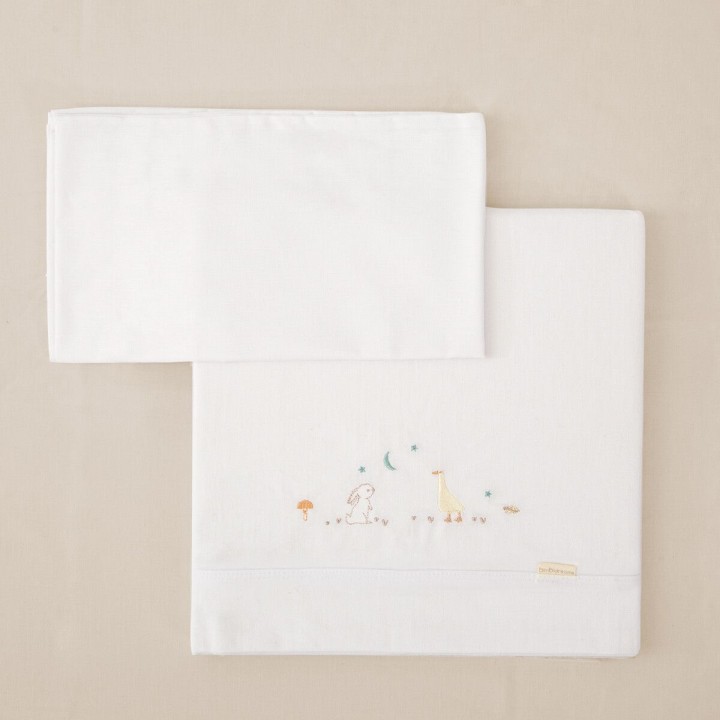 Tríptico de punto cuna mini 50x80 Happy Forest (blanco/lino) de Bimbid