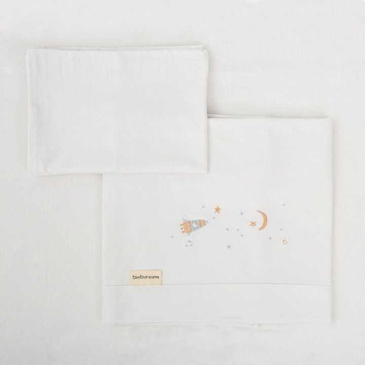 Tríptico de punto cuna 60x120 Orbit (blanco/azul) de Bimbidreams